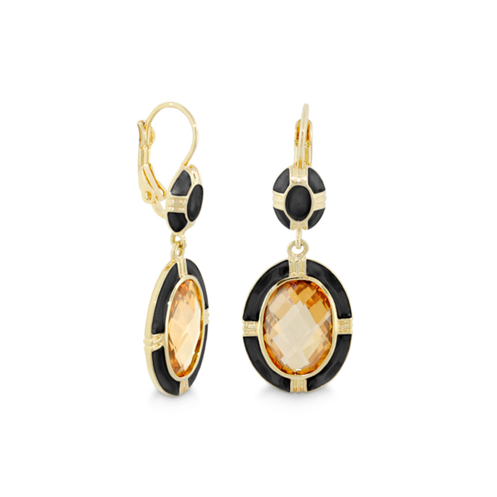 Prince Charming Earrings pair enamel oval leverback black enamel orange gem Lauren G Adams on Tampa Home & Garden Store