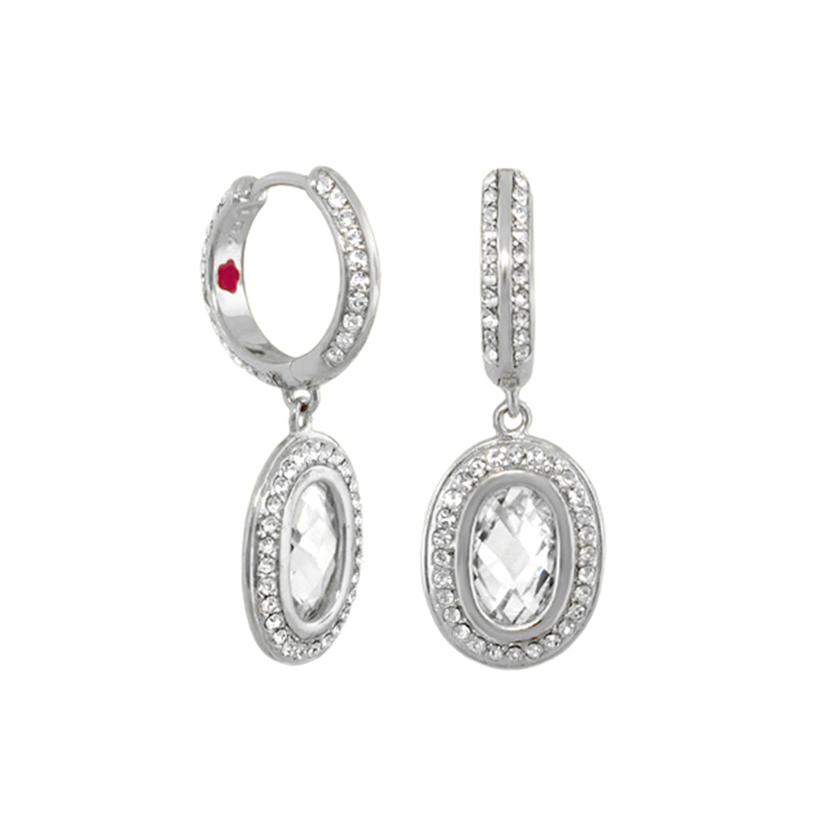 Classic Charm Huggie Earrings by Lauren G Adams silver with pave crystals and oval halo on Tampa Home & Garden Store