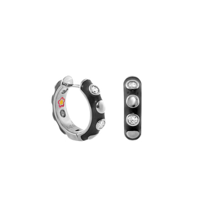 Lauren G Adams Stackable Fiesta Dot Huggie Earrings, black enamel hoops with crystals on Tampa Home & Garden Store