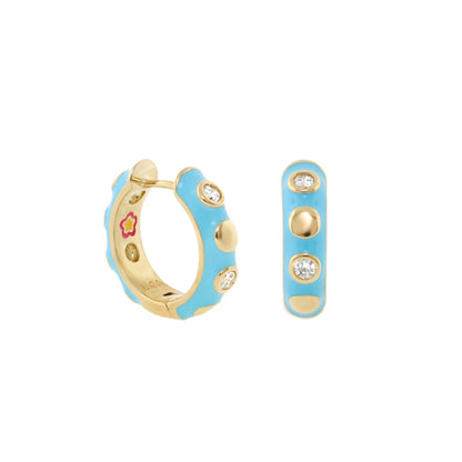 Stackable Fiesta Dot Huggie Earrings turquoise enamel with gold-tone dots and crystals, 2-piece on Tampa Home & Garden Store