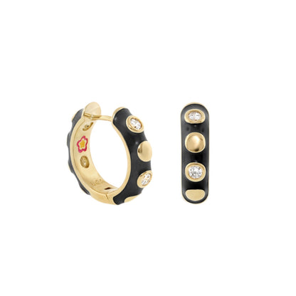 Stackable Fiesta Dot Huggie Earrings, Lauren G Adams, black enamel and diamonds, set of 2 on Tampa Home & Garden Store