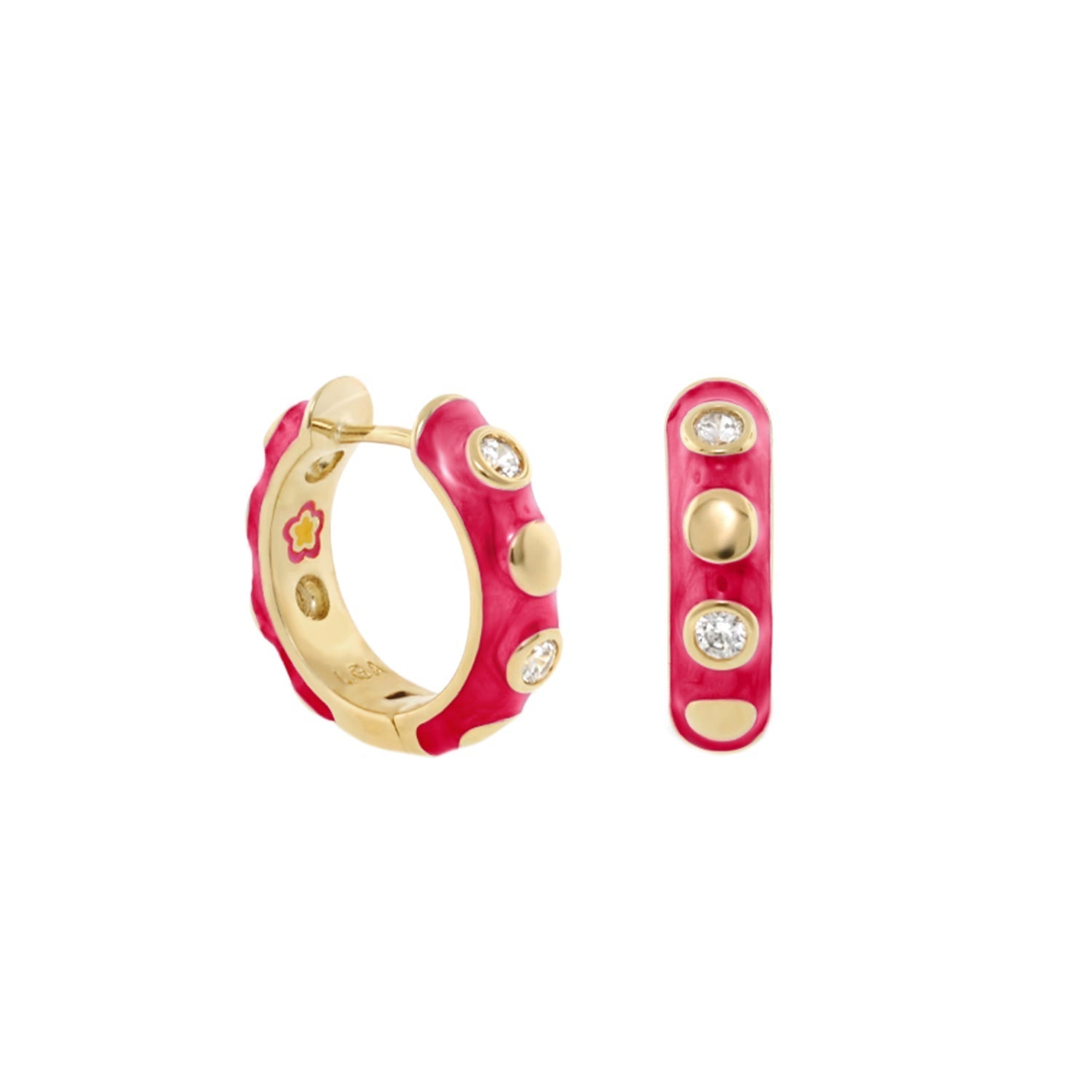 Stackable Fiesta Dot Huggie Earrings by Lauren G Adams in pink enamel with gold dots on Tampa Home & Garden Store