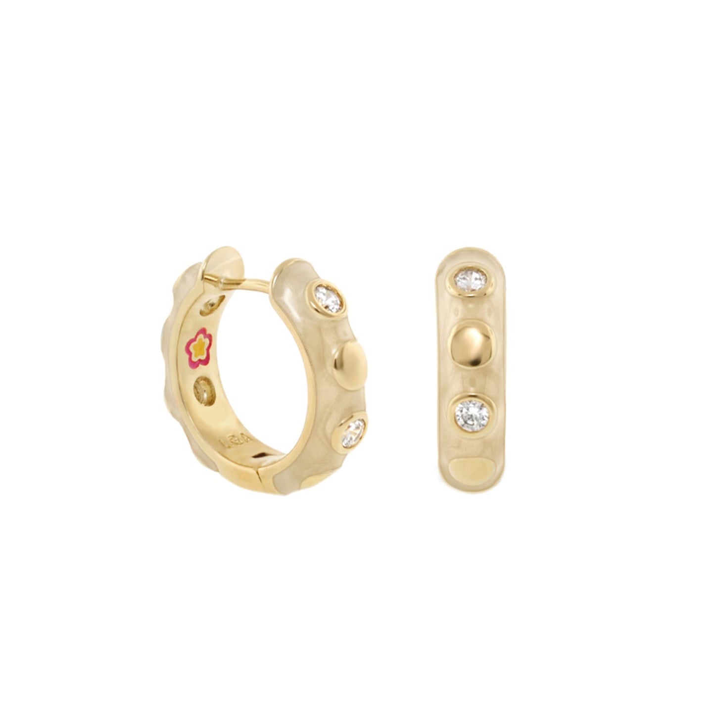 Stackable Fiesta Dot Huggie Earrings, gold hoops with diamonds and pink detail, Lauren G Adams on Tampa Home & Garden Store
