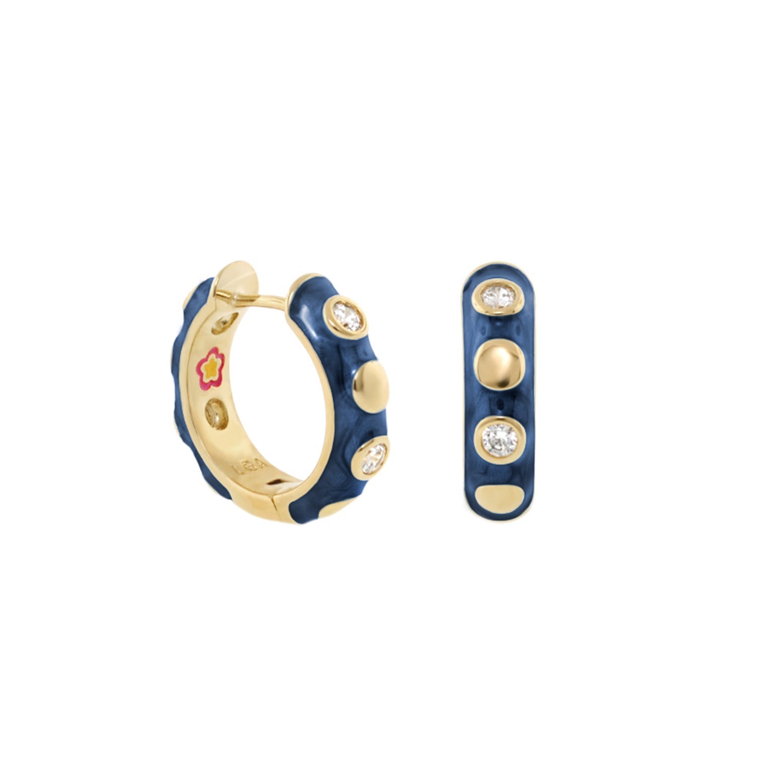 Stackable Fiesta Dot Huggie Earrings blue enamel with gold dots and diamonds Lauren G Adams on Tampa Home & Garden Store