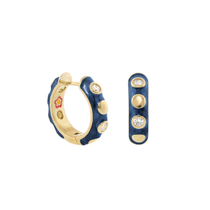 Stackable Fiesta Dot Huggie Earrings blue enamel with gold dots and diamonds Lauren G Adams on Tampa Home & Garden Store