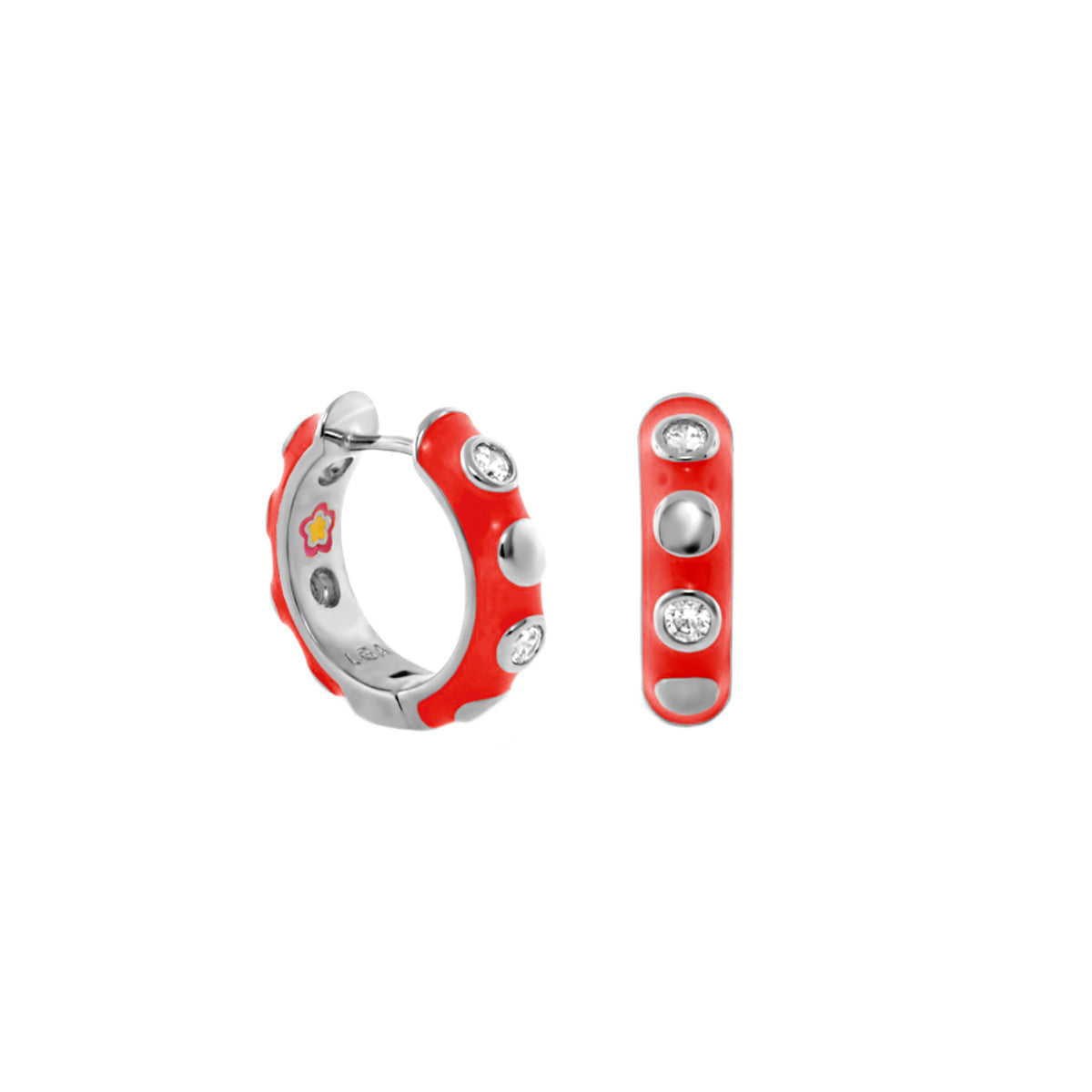 Lauren G Adams Stackable Fiesta Dot Huggie Earrings red enamel hoop with crystal accents, pair on Tampa Home & Garden Store