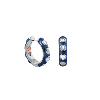 Stackable Fiesta Dot Huggie Earrings by Lauren G Adams, blue enamel hoops with crystal dots on Tampa Home & Garden Store