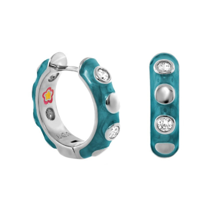 Stackable Fiesta Dot Huggie Earrings by Lauren G Adams in turquoise enamel with crystal accents on Tampa Home & Garden Store