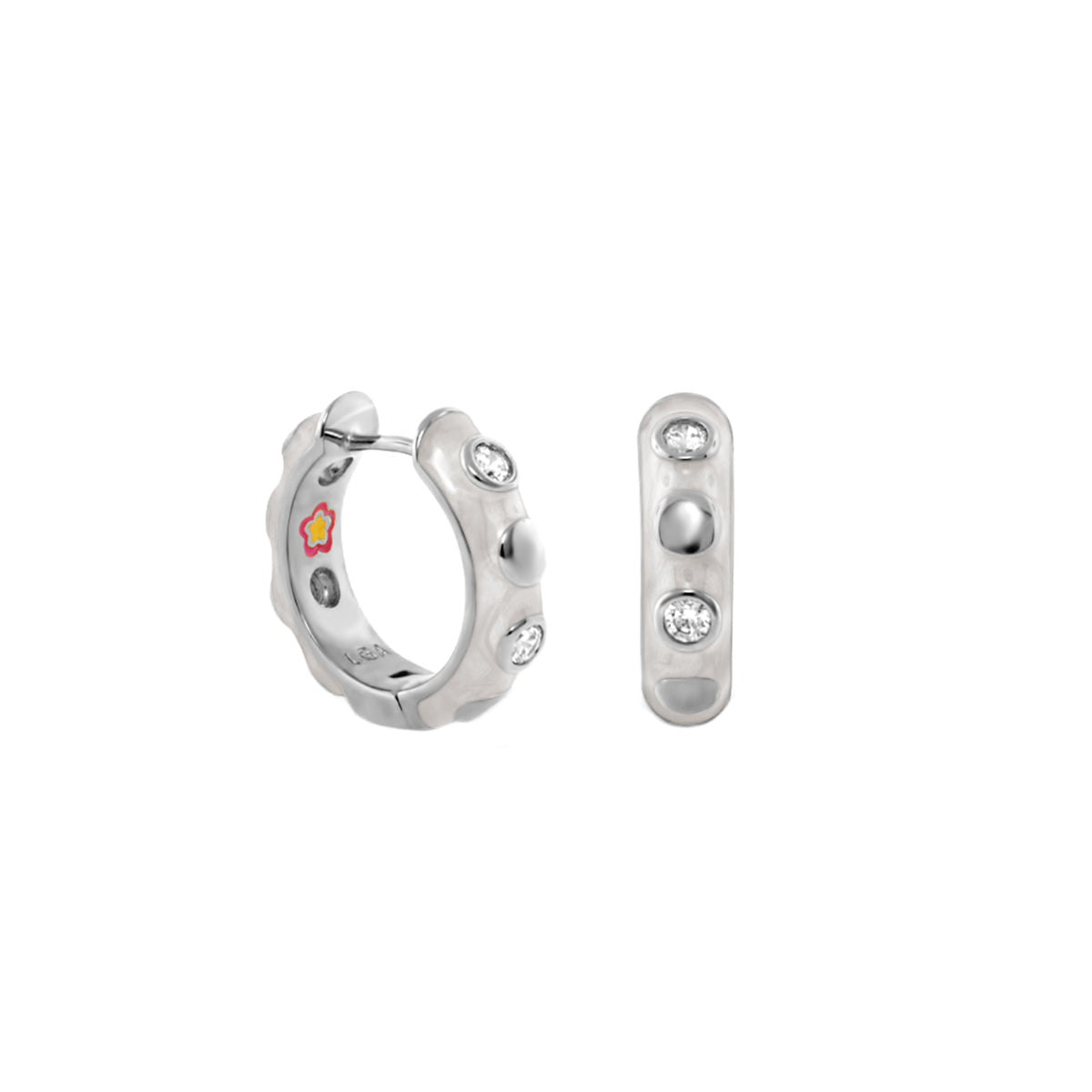 Lauren G Adams Stackable Fiesta Dot Huggie Earrings, sterling silver hoops clear stones on Tampa Home & Garden Store