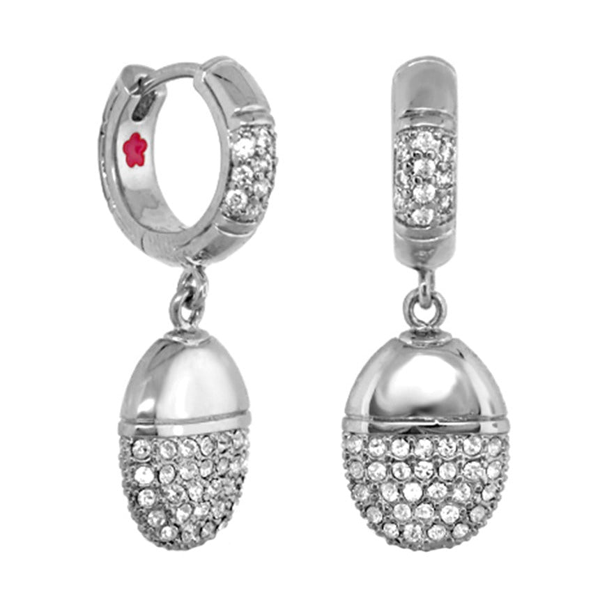 Classic Charm Earrings pair, Lauren G Adams, silver-tone hoops with pavé drop charms on Tampa Home & Garden Store