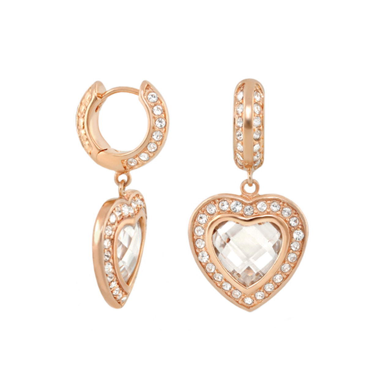 Classic Charm Heart Earrings by Lauren G Adams in rose gold with crystal halo and heart pendant on Tampa Home & Garden Store