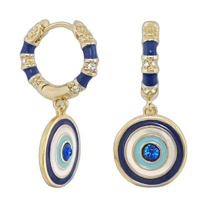Evil Eye Dangle Earrings pair by Lauren G Adams, gold-tone blue enamel and crystal accents on Tampa Home & Garden Store