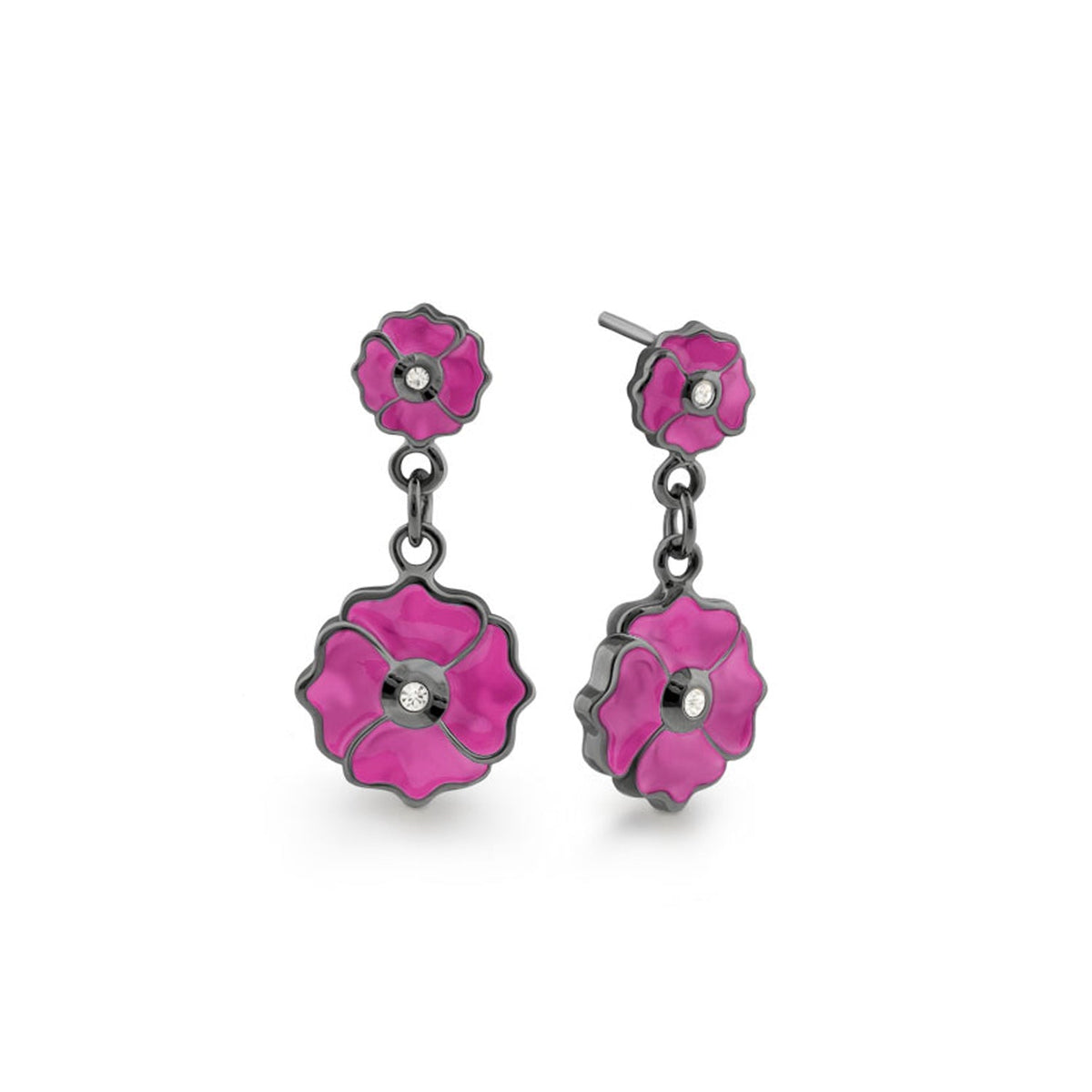 Poppy Love Earring by Lauren G Adams: pink enamel flower double-drop with crystal centers on Tampa Home & Garden Store
