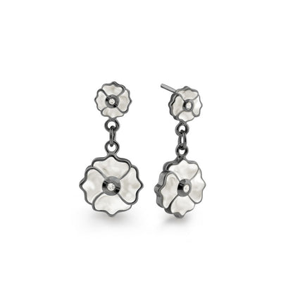 Poppy Love Earrings pair by Lauren G Adams; enamel flowers with gunmetal edges and crystal center on Tampa Home & Garden Store