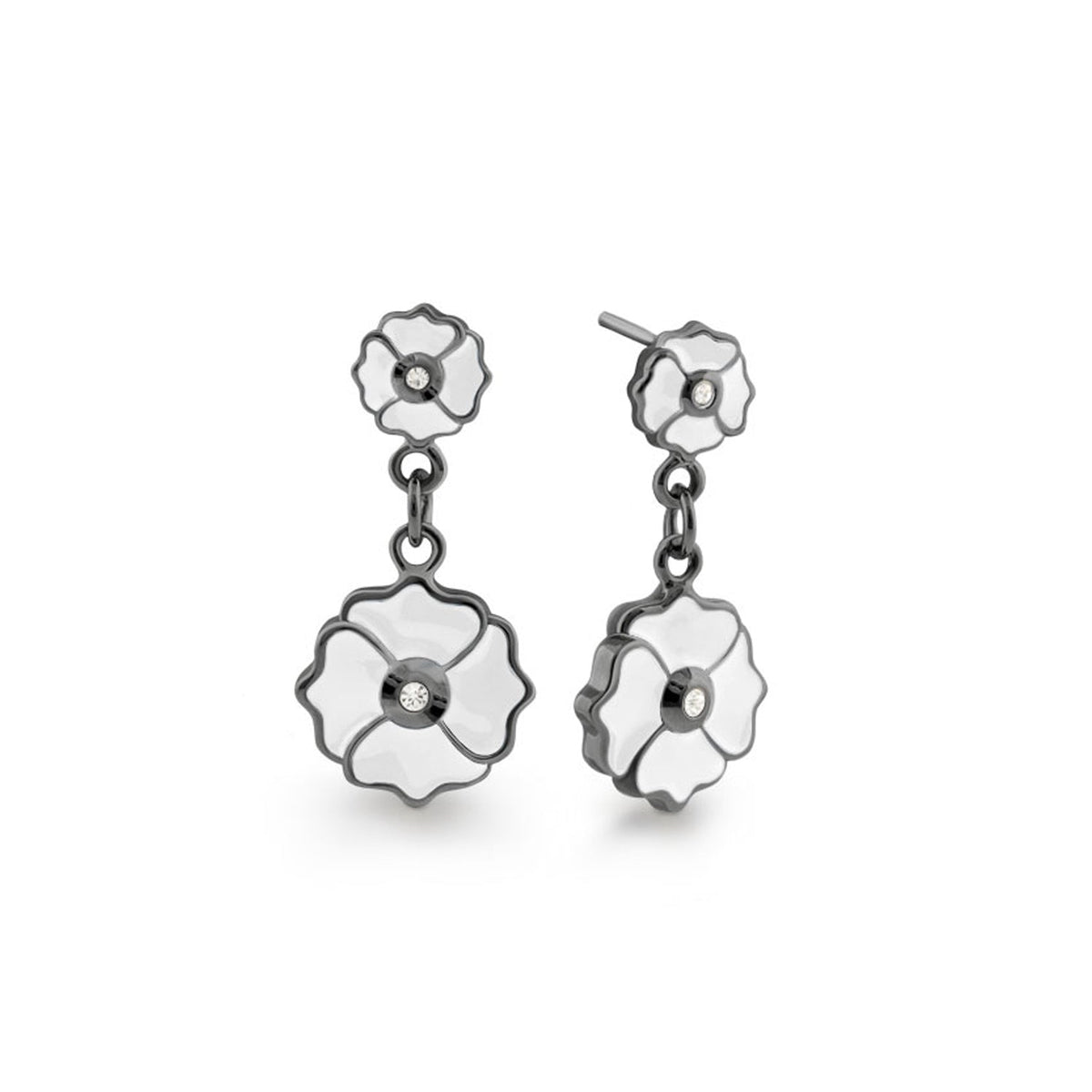 Poppy Love earrings by Lauren G Adams, white petal flower drops with crystal centers on Tampa Home & Garden Store