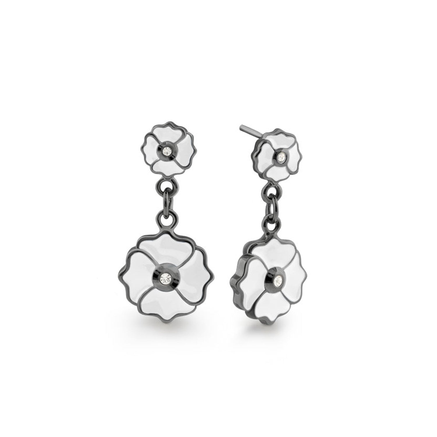 Poppy Love earrings by Lauren G Adams, white petal flower drops with crystal centers on Tampa Home & Garden Store