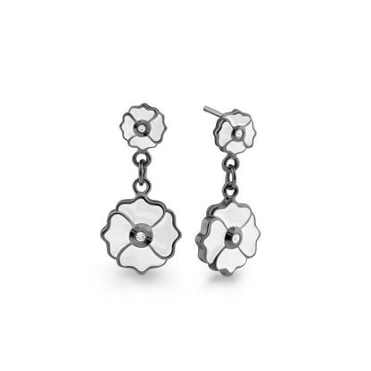 Poppy Love earrings by Lauren G Adams, white petal flower drops with crystal centers on Tampa Home & Garden Store