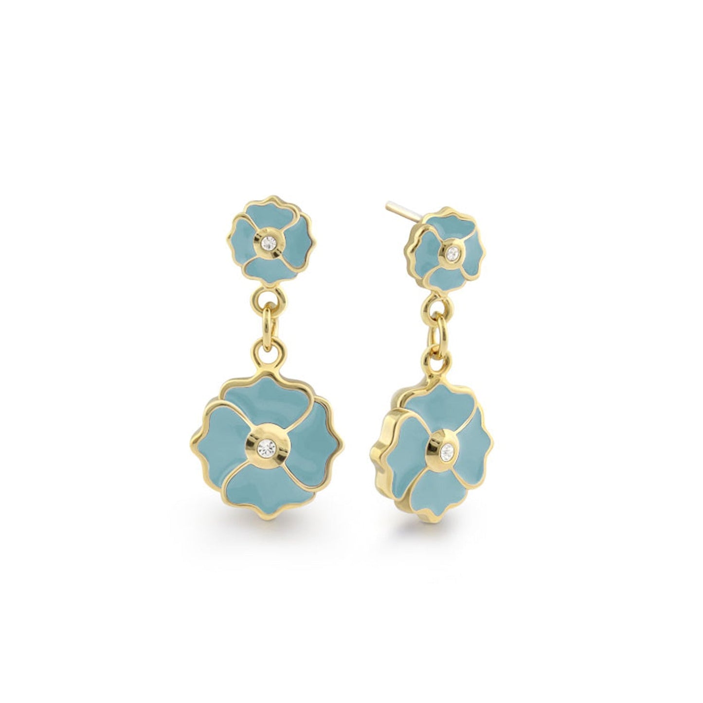 Poppy Love earrings, blue enamel flowers with gold-tone trim, pair, by Lauren G Adams on Tampa Home & Garden Store