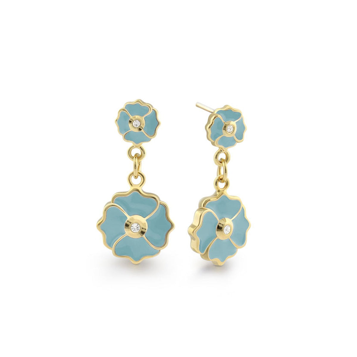 Poppy Love earrings, blue enamel flowers with gold-tone trim, pair, by Lauren G Adams on Tampa Home & Garden Store