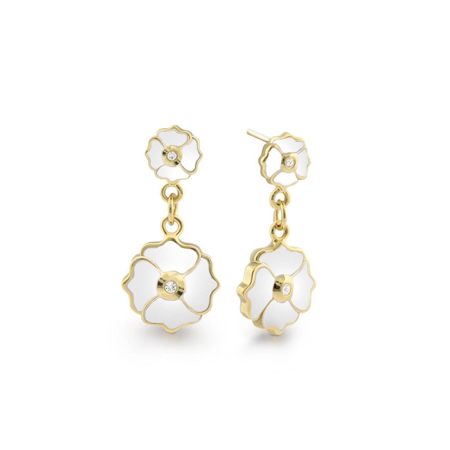 Poppy Love earrings by Lauren G Adams, gold-tone flower drop earrings with white enamel petals on Tampa Home & Garden Store