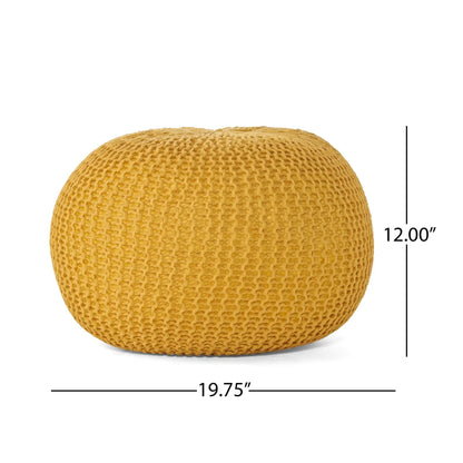 HouseOfZazla Bordeaux knitted cotton round pouf ottoman, 19.75 in diameter on Tampa Home & Garden Store