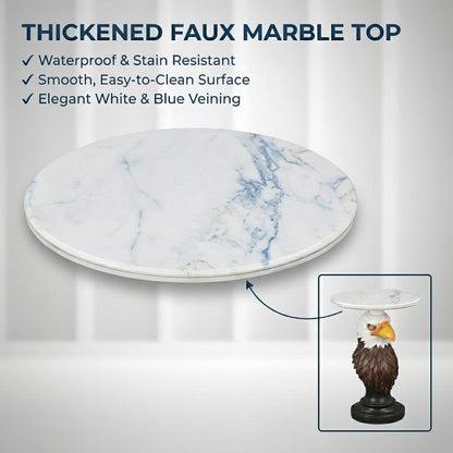 Eagle head accent end table with thick faux marble top, white with blue veining on Tampa Home & Garden Store