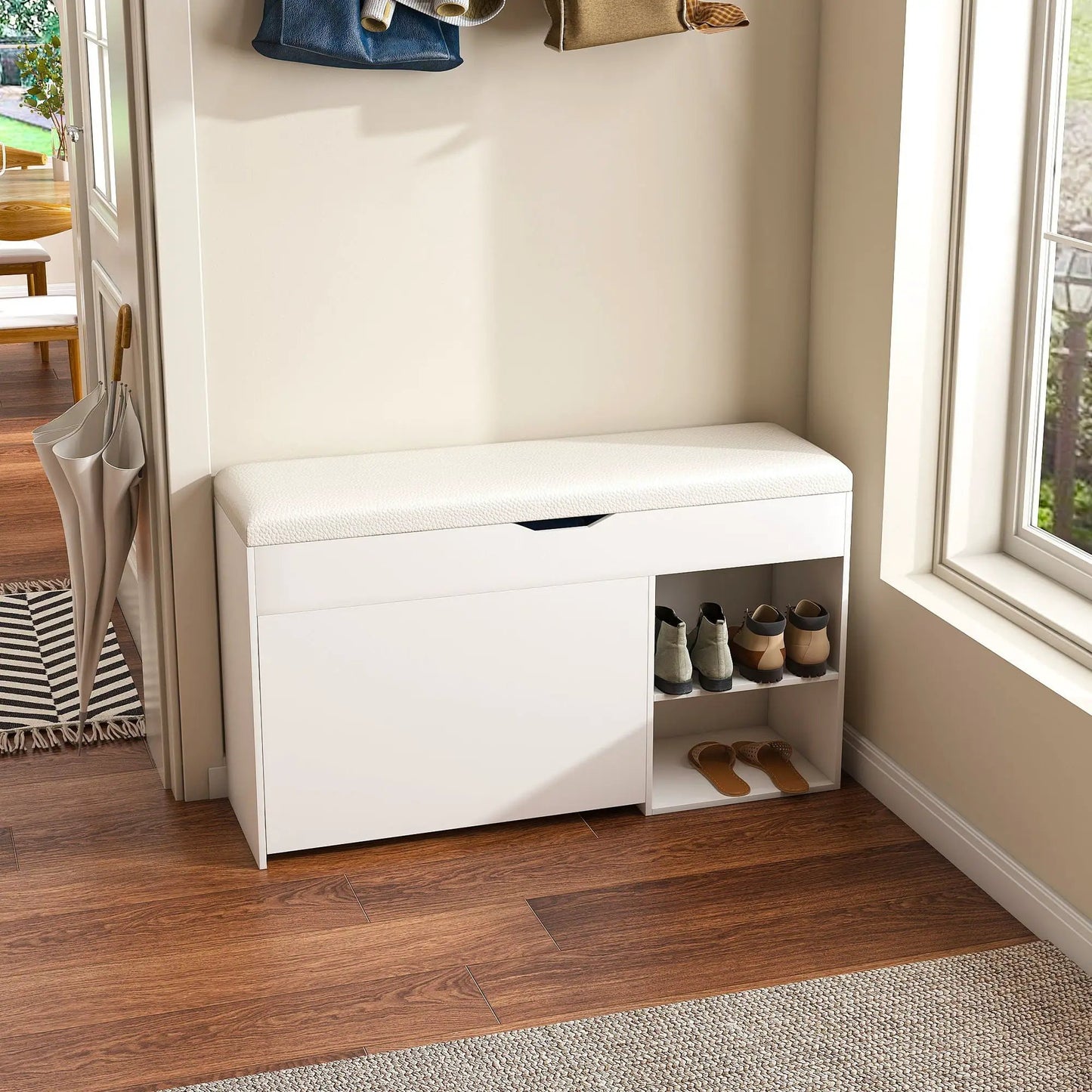 Modern Entryway Bench With 3 Tier Drawers