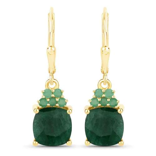 Pair of gold-tone Bids.com earrings with emerald green stones and lever-back clasps on Tampa Home & Garden Store