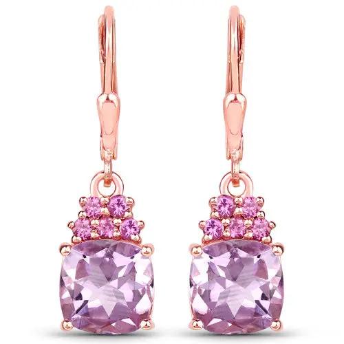 Earrings 4.90ct pink amethyst and rhodolite in rose gold-tone .925 silver, leverback pair on Tampa Home & Garden Store