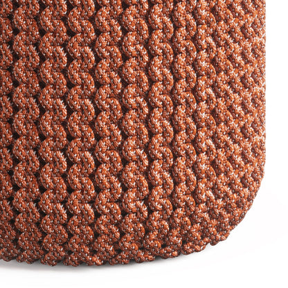 Round Knitted Orange Pouf For Deck And Patio