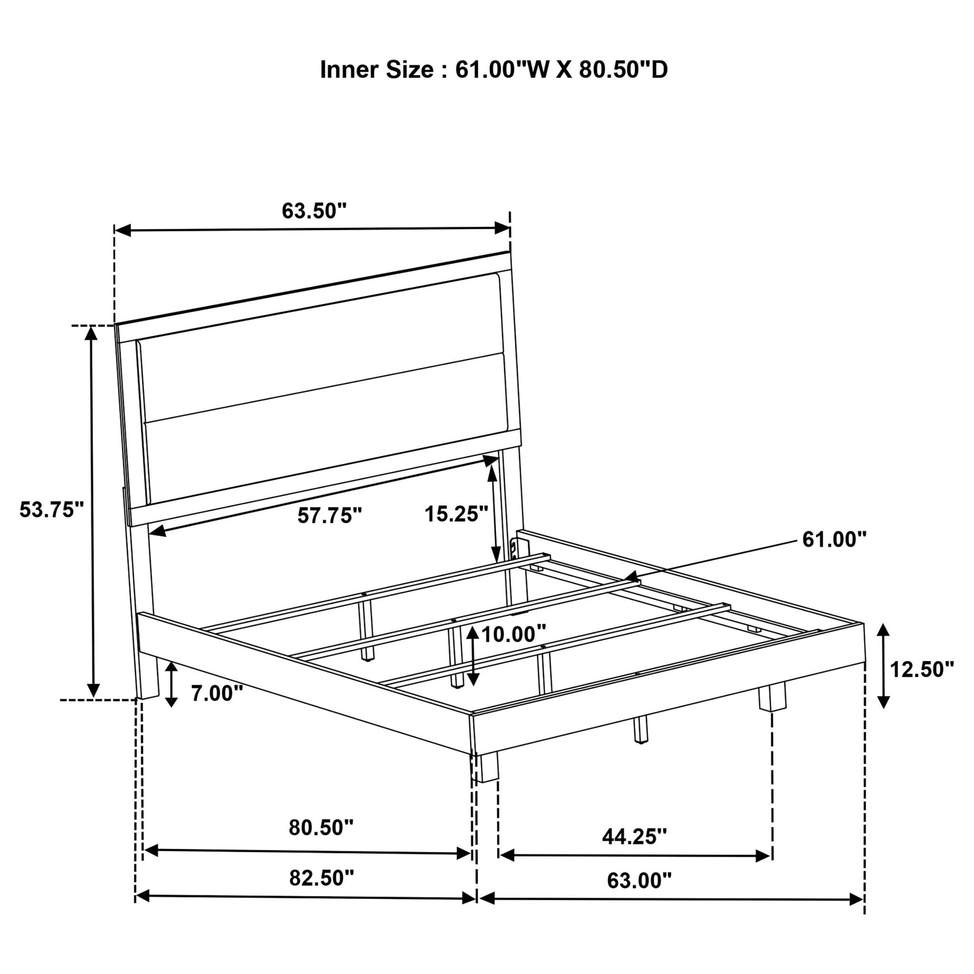 Strout Queen Panel Bed With Upholstered Headboard Rustic HouseOfZazla 61W x 80.5D blueprint on Tampa Home & Garden Store