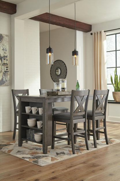 Caitbrook upholstered barstools set of 2 in gray fabric with cross-back dark wood frame on Tampa Home & Garden Store