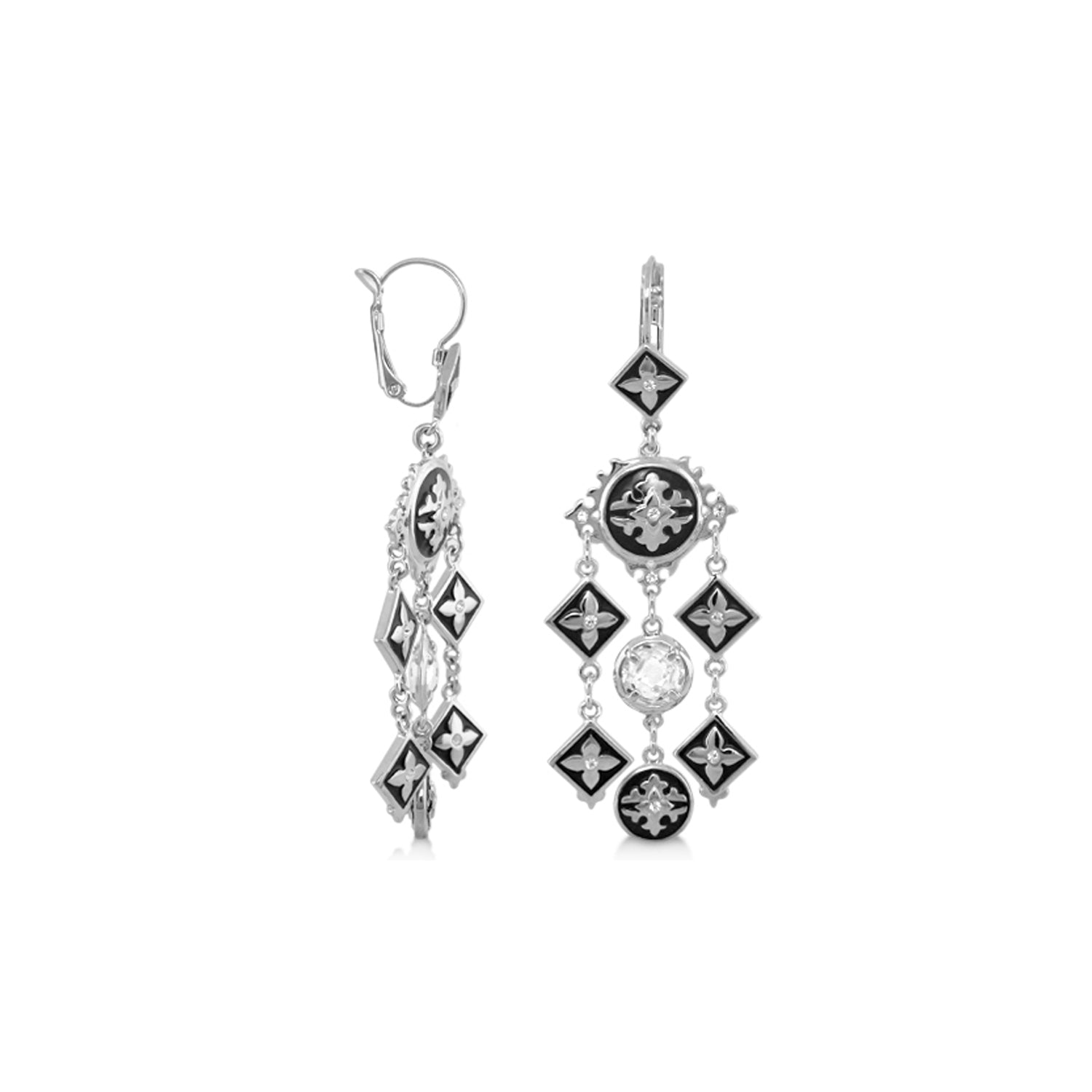 Mandarine Oriental Earrings, Lauren G Adams chandelier with black enamel squares, pair on Tampa Home & Garden Store