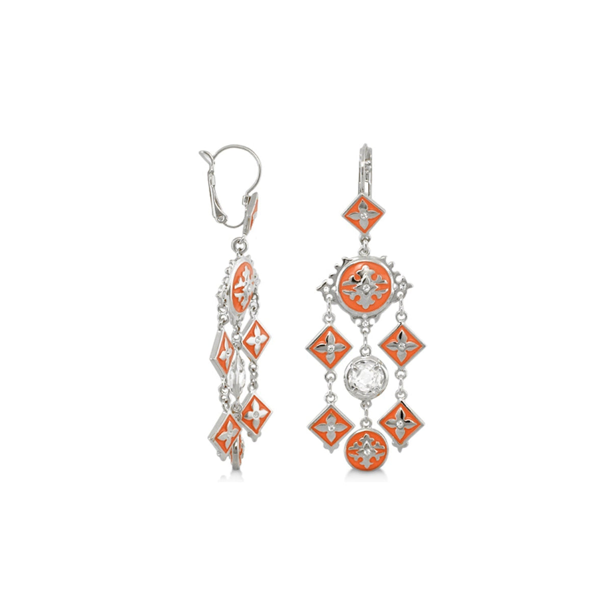 Mandarine Oriental Earrings by Lauren G Adams, silver-tone drops with orange enamel diamonds on Tampa Home & Garden Store