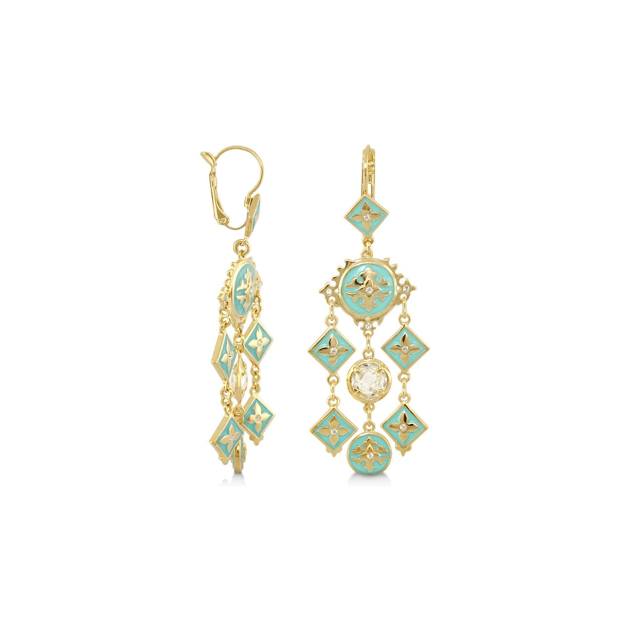 Mandarine Oriental earrings by Lauren G Adams, turquoise enamel with gold-tone filigree on Tampa Home & Garden Store
