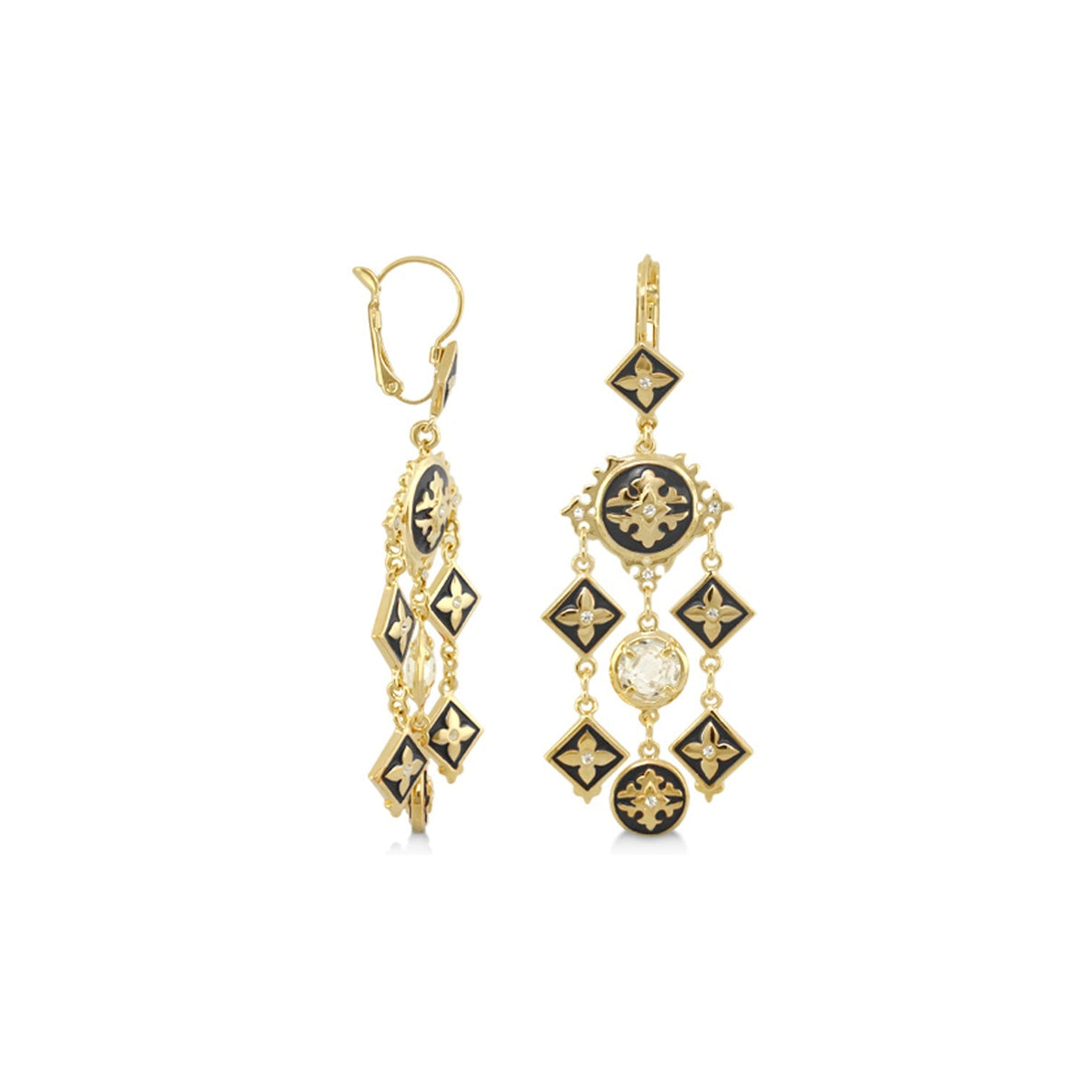Pair of Lauren G Adams Mandarine Oriental earrings, gold-tone with black enamel panels on Tampa Home & Garden Store