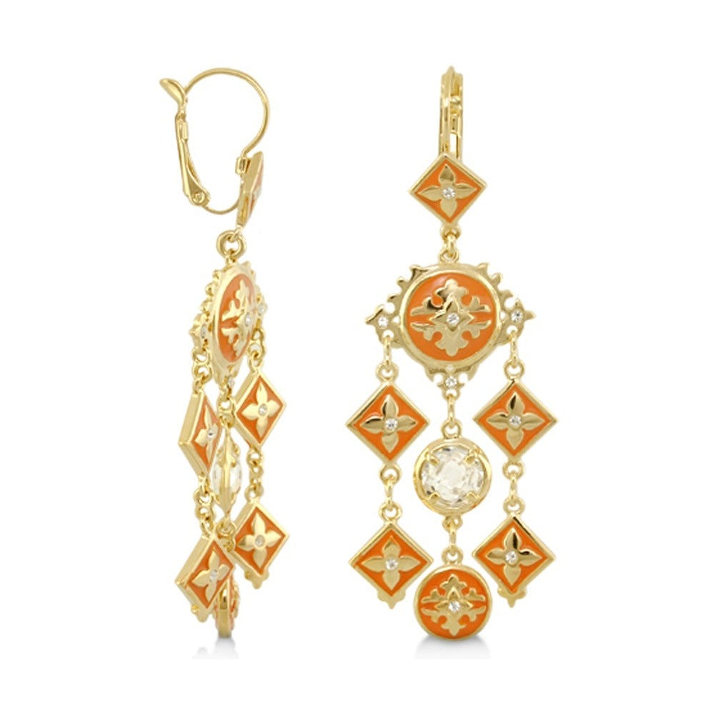 Mandarine Oriental Earrings gold-tone with orange enamel and crystal accents, Lauren G Adams on Tampa Home & Garden Store