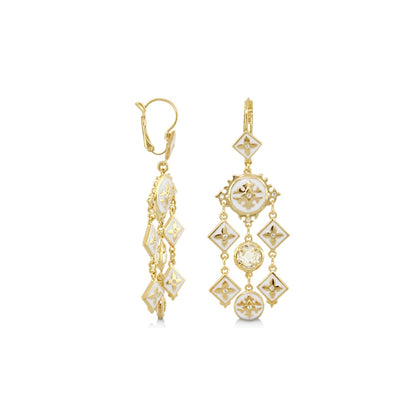 Mandarine Oriental Earrings by Lauren G Adams, gold-tone chandeliers with white enamel pair on Tampa Home & Garden Store