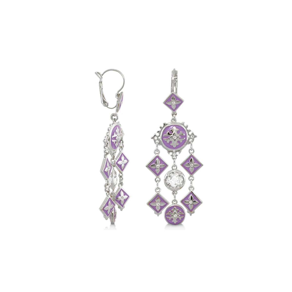 Mandarine Oriental Earrings by Lauren G Adams, purple enamel chandelier earrings, silver metal on Tampa Home & Garden Store
