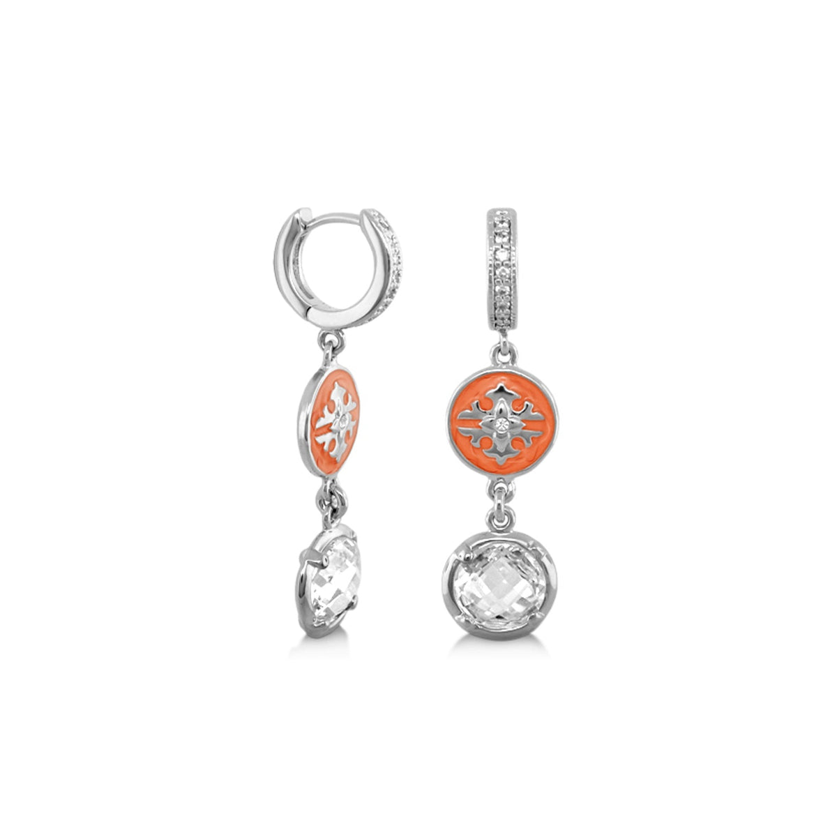Mandarine Oriental earrings by Lauren G Adams; drop earrings with orange enamel discs on Tampa Home & Garden Store