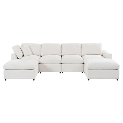 U-Style 130.3-inch 6-Seater modular sectional sofa white fabric by HouseOfZazla on Tampa Home & Garden Store