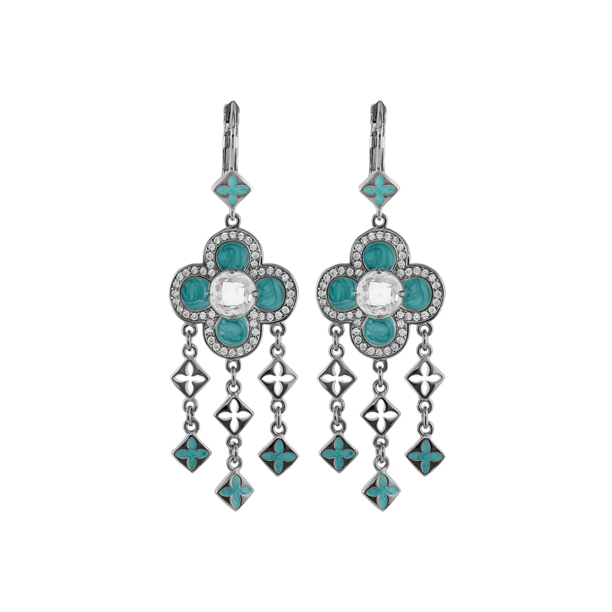 Floral Knight Earrings — Quatrefoil Drop turquoise petals, Lauren G Adams pair on Tampa Home & Garden Store