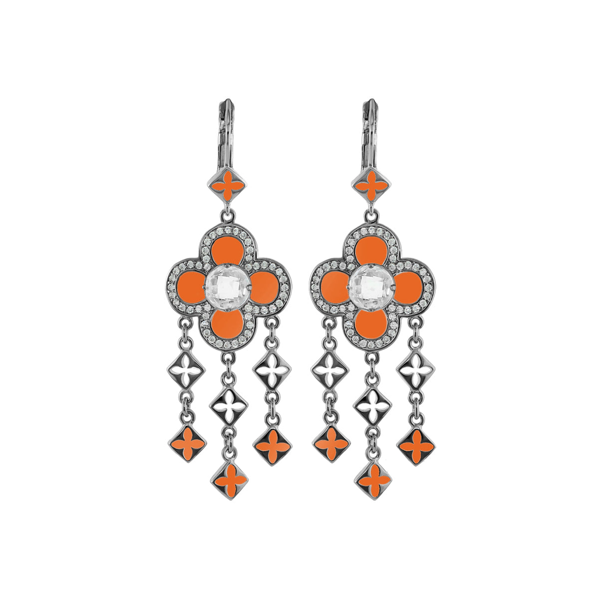 Floral Knight Earrings Quatrefoil Drop pair by Lauren G Adams orange petals clear gem on Tampa Home & Garden Store
