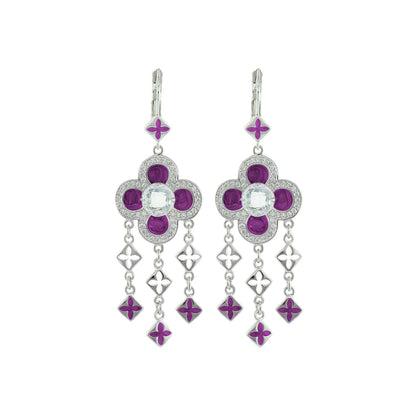 Floral Knight Earrings — Quatrefoil Drop, silver-tone purple stones and crystal accents on Tampa Home & Garden Store