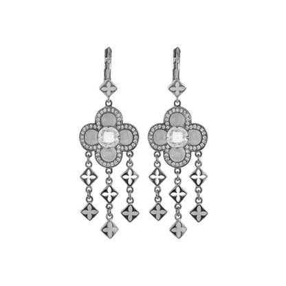 Floral Knight Earrings pair, Quatrefoil, silver-tone with crystal halo, Lauren G Adams on Tampa Home & Garden Store
