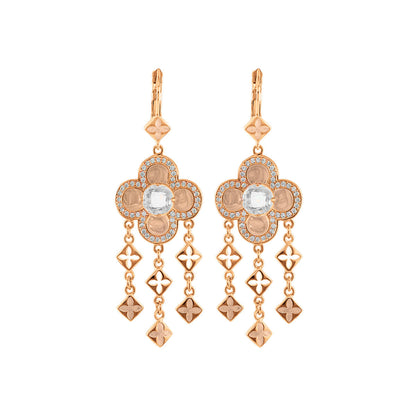 Floral Knight Earrings Quatrefoil Drop, rose gold-tone with crystal center on Tampa Home & Garden Store