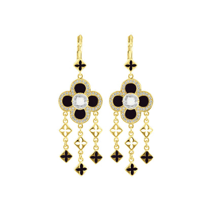Floral Knight Earrings Quatrefoil Drop goldtone black petals crystal centers by Lauren G Adams on Tampa Home & Garden Store