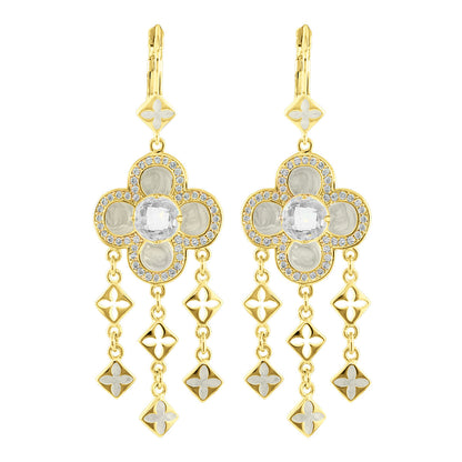 Floral Knight Earrings Quatrefoil Drop, gold-tone with crystal halo and inlay, dangling charms on Tampa Home & Garden Store