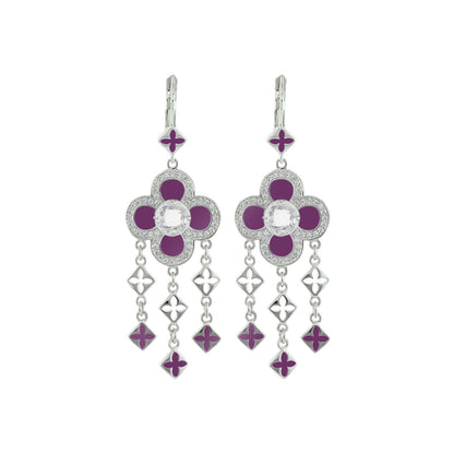 Floral Knight Earrings — Quatrefoil Drop, purple enamel petals with crystal center on Tampa Home & Garden Store