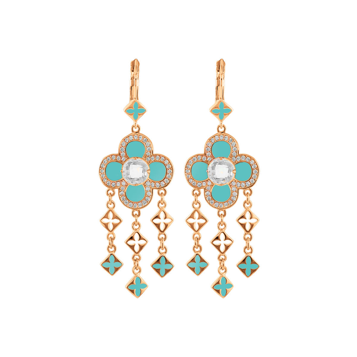 Floral Knight Quatrefoil Drop earrings turquoise enamel crystals Lauren G Adams pair Tampa on Tampa Home & Garden Store